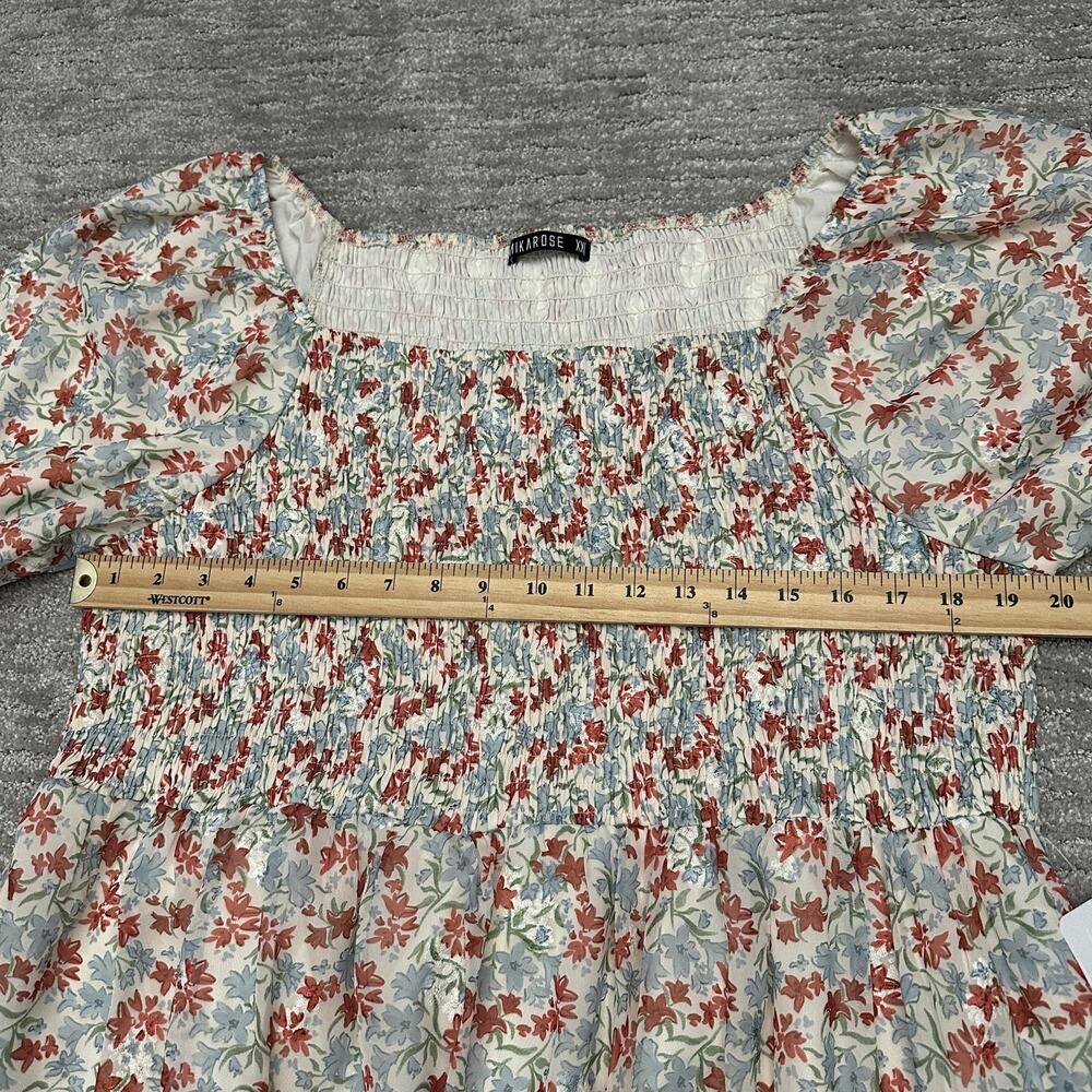Mikarose Dress Womens XXL Blue Red Floral Smocked Square Neck Maxi Sundress Boho - Picture 12 of 16